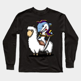 Shark Pirate Riding Llama Long Sleeve T-Shirt